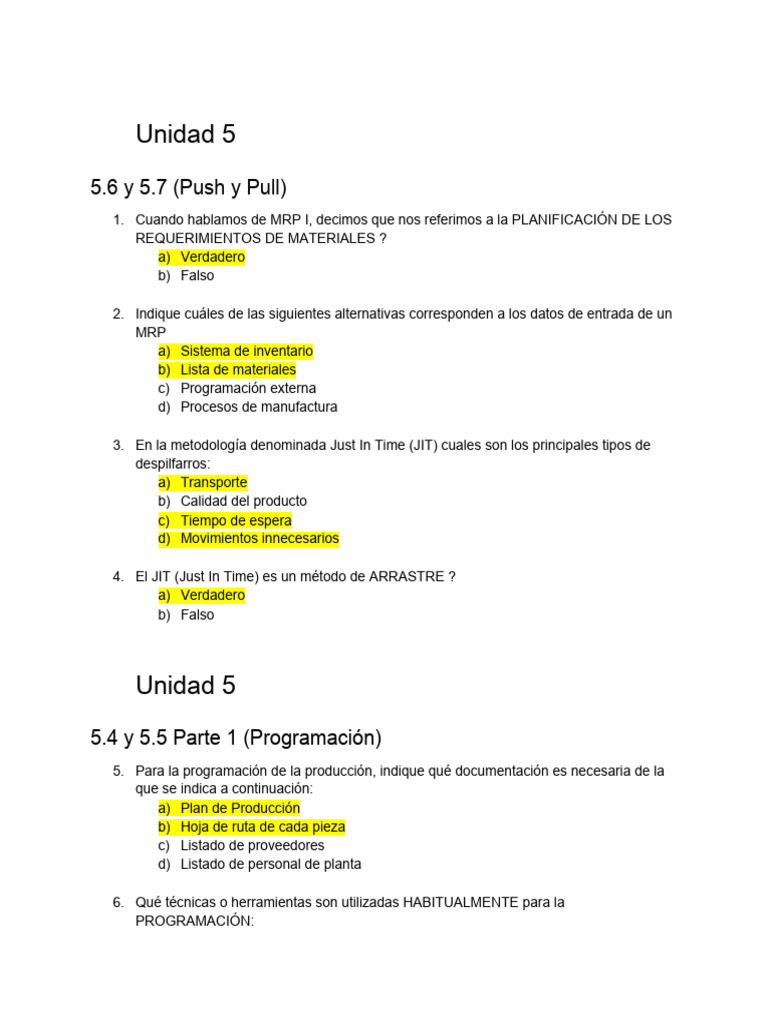 Preguntas PYCP 2°parcial | PDF | Lean Manufacturing | Economias
