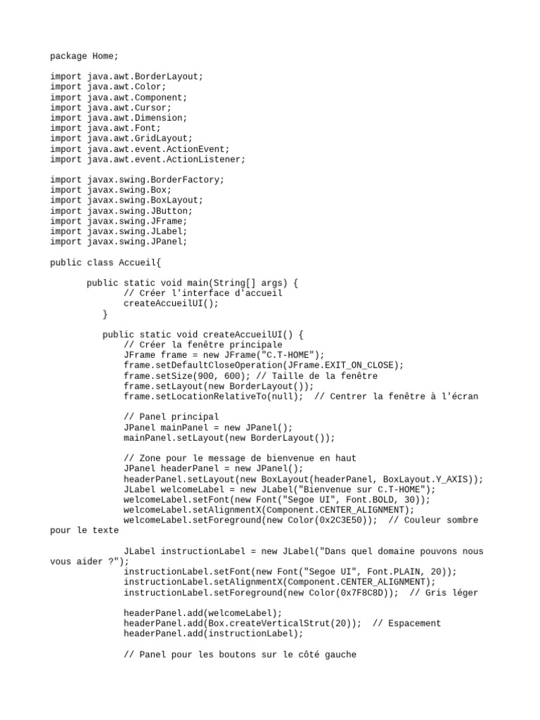 Interface d'accueil C.T-HOME en Java | PDF