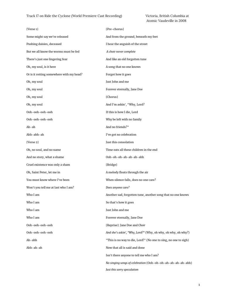 The Ballad of Jane Doe Lyrics | PDF | Vocal Music | Songs