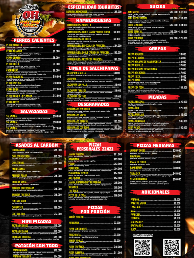 Menú de Parrillas y Picadas Omar | PDF | Cerdo | Hamburguesas