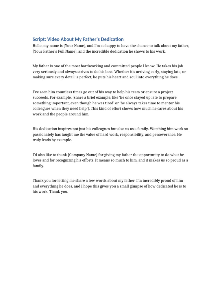 Script About Father Dedication | PDF