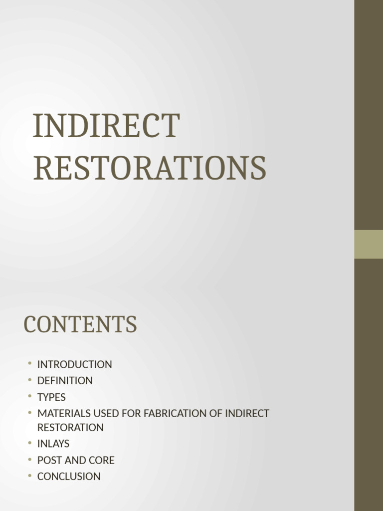 Indirect Dental Restorations Guide | PDF | Mechanical Engineering ...