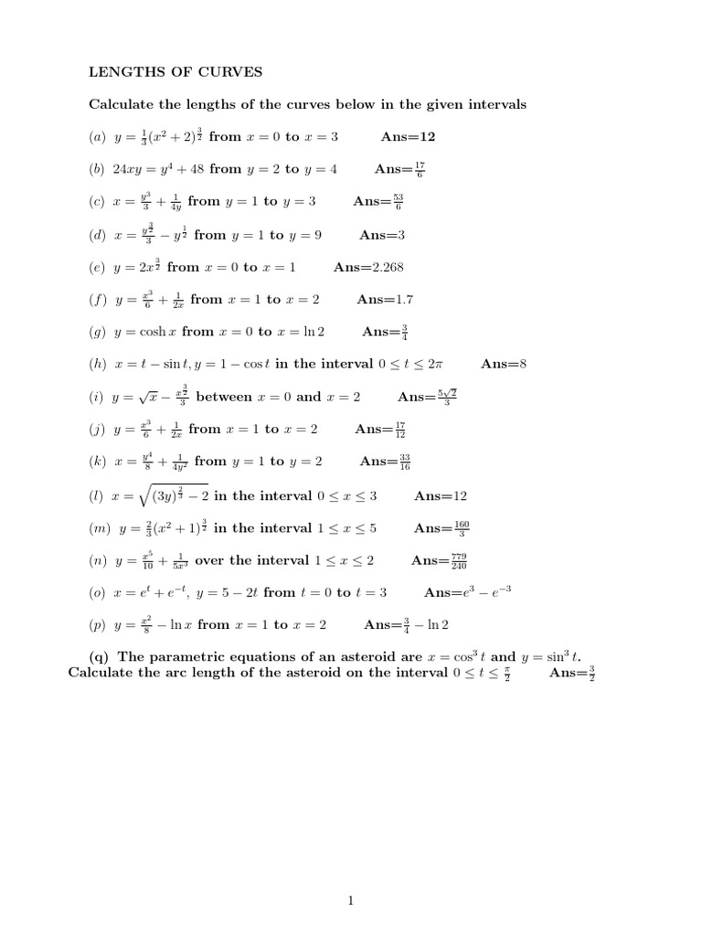 Curve Length Calculations and Solutions | PDF | Differential Geometry ...