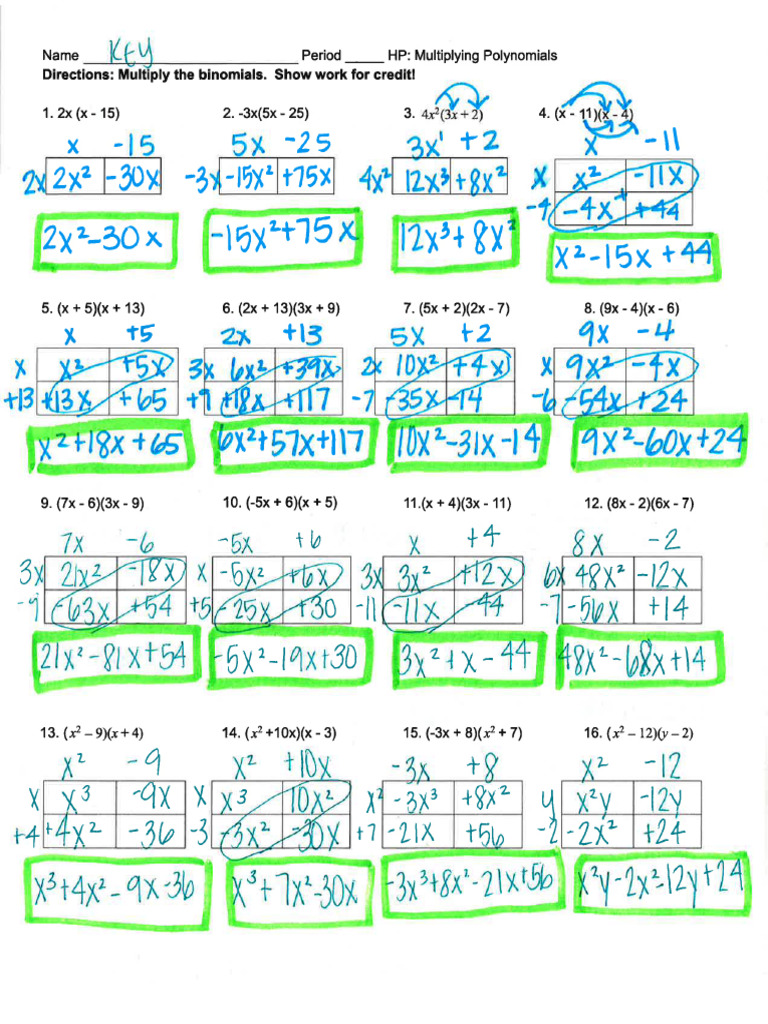 HP Multiplying Polynomials Key | PDF