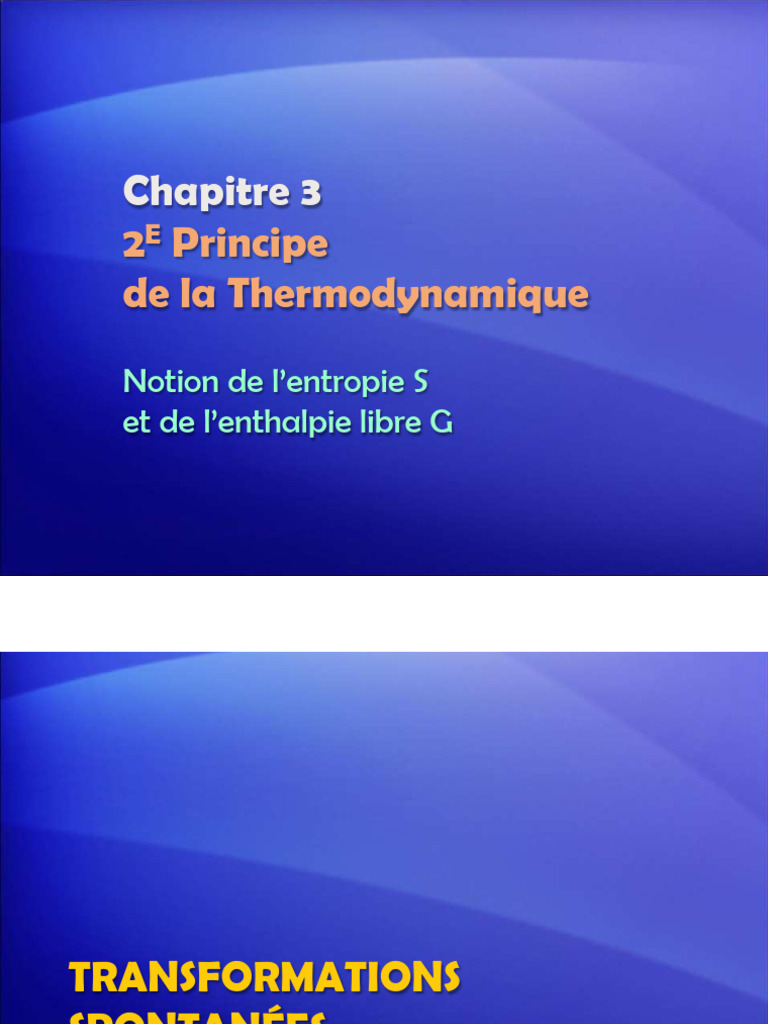 Cour Thermochimie CHAP3 8 - 11 - 2024 | PDF | Entropie | Enthalpie libre