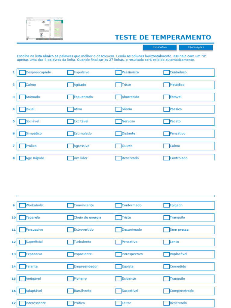 Teste de Temperamento e Personalidade | PDF | Emoções | Temperamento