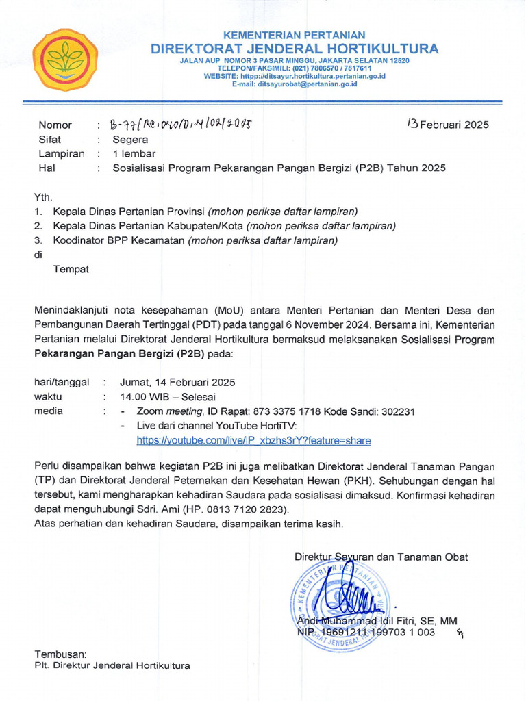 Undangan Sosialisasi Program P2B Dinas Prov, Kab Dan BPP 14 Feb 2025 ...