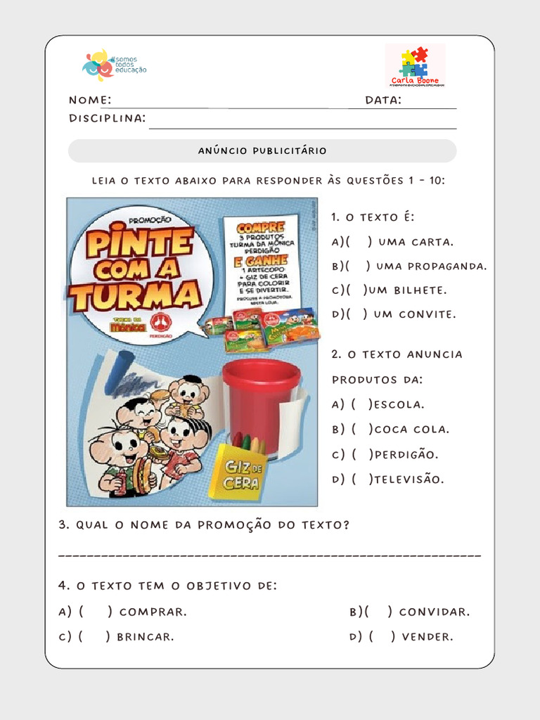 Atividade sobre Anúncio Publicitário | PDF