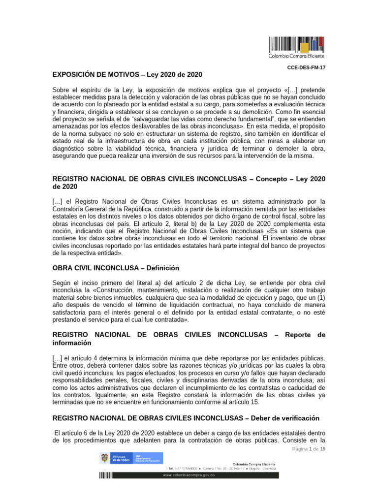 Ley 2020: Registro de Obras Inconclusas | PDF | Estado (política ...