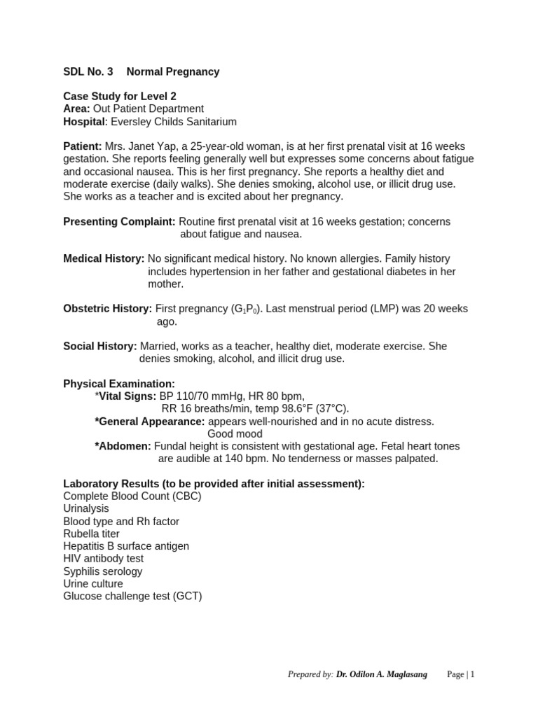 Normal Pregnancy Case Study: Mrs. Yap | PDF | Pregnancy | Prenatal ...