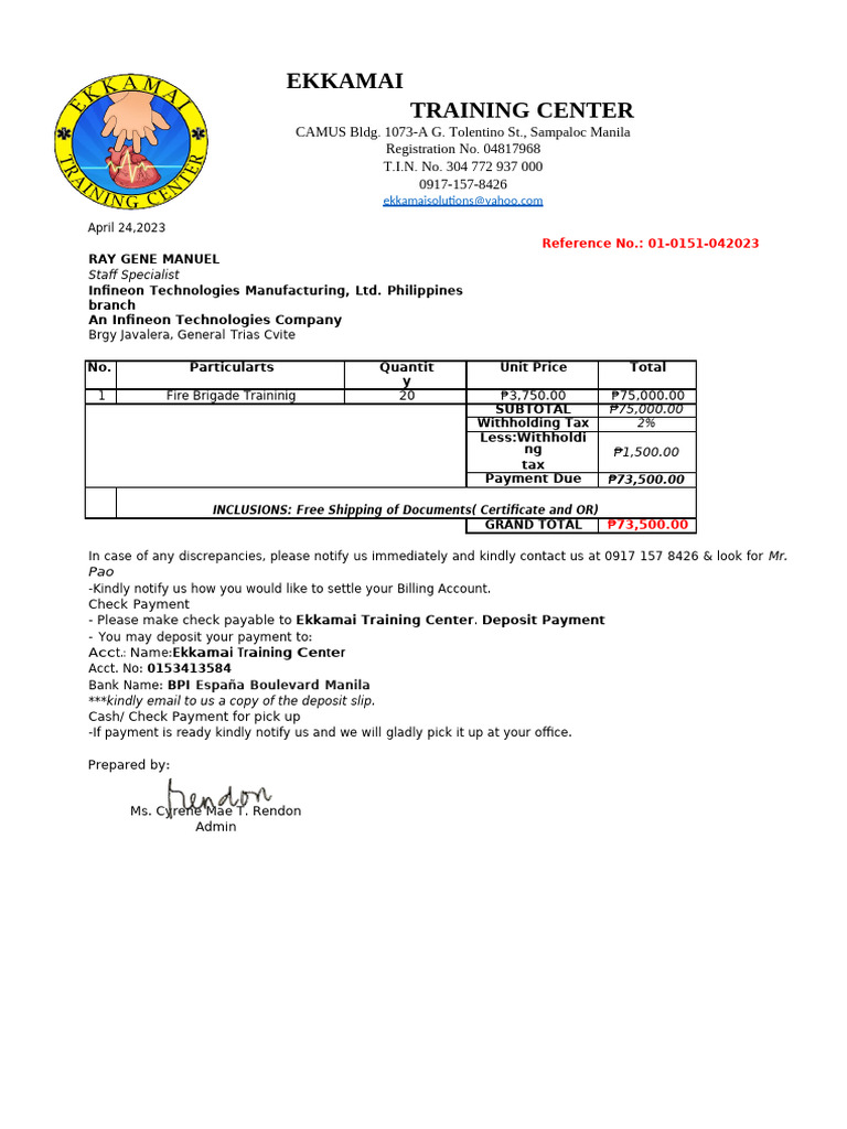 Quotation_fire Brigade Training | PDF