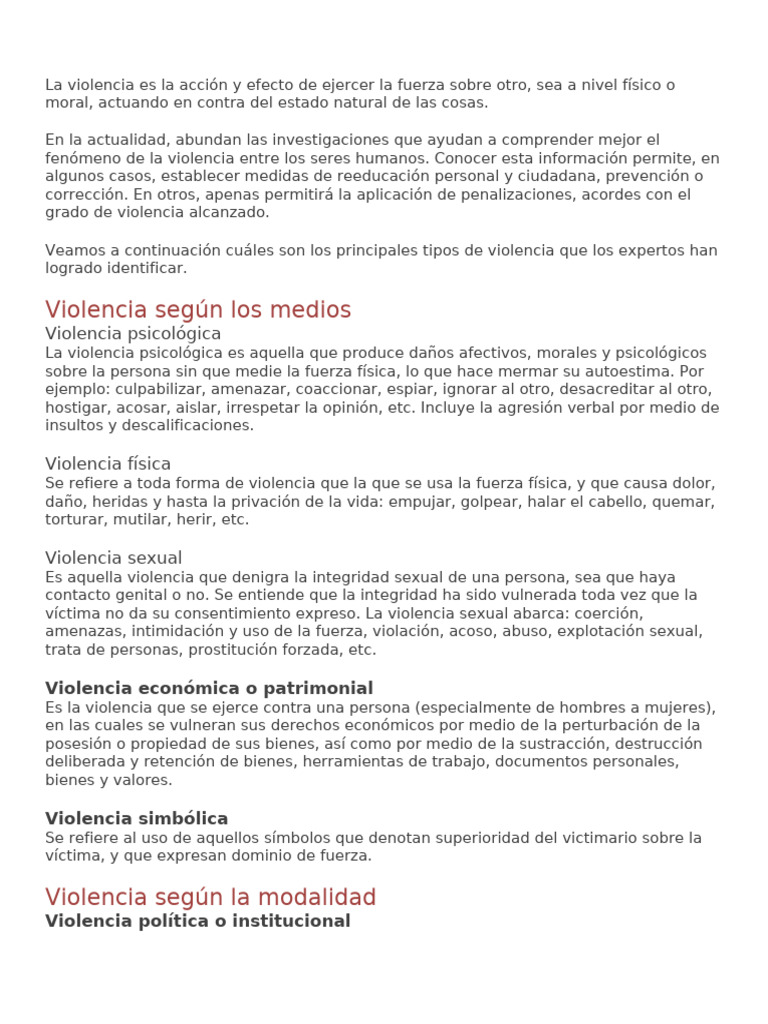 Tipos y características de la violencia | PDF | Violencia | Intimidación