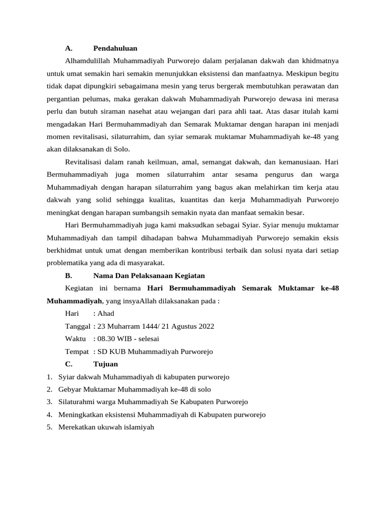 Hari Bermuhammadiyah di SD KUB Purworejo | PDF