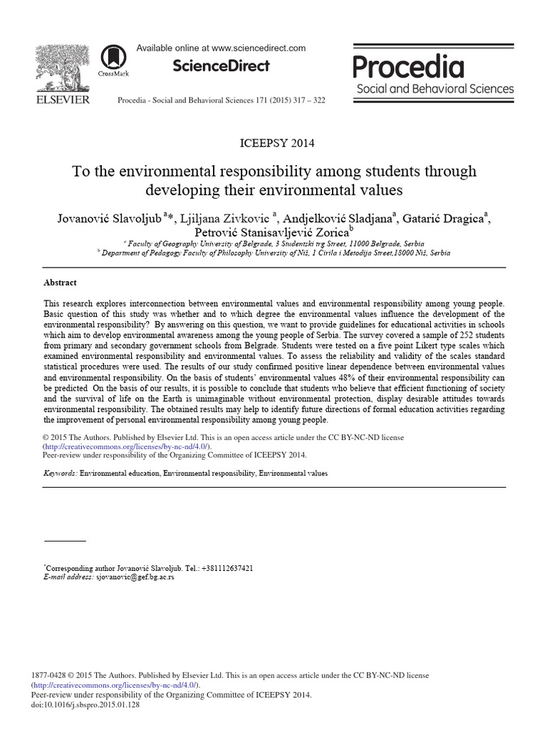 Environmental Values and Student Responsibility | PDF | Likert Scale ...