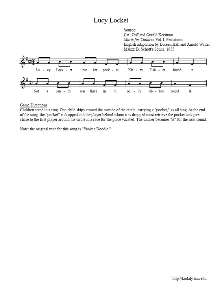 Lucy Locket Nursery Rhyme Lyrics | PDF