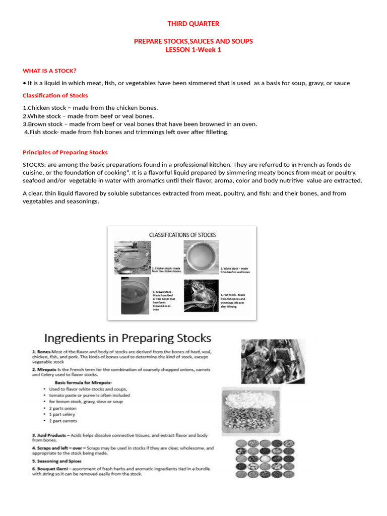 Cookery Lessonguide qtr3 | PDF | Soup | Stock (Food)