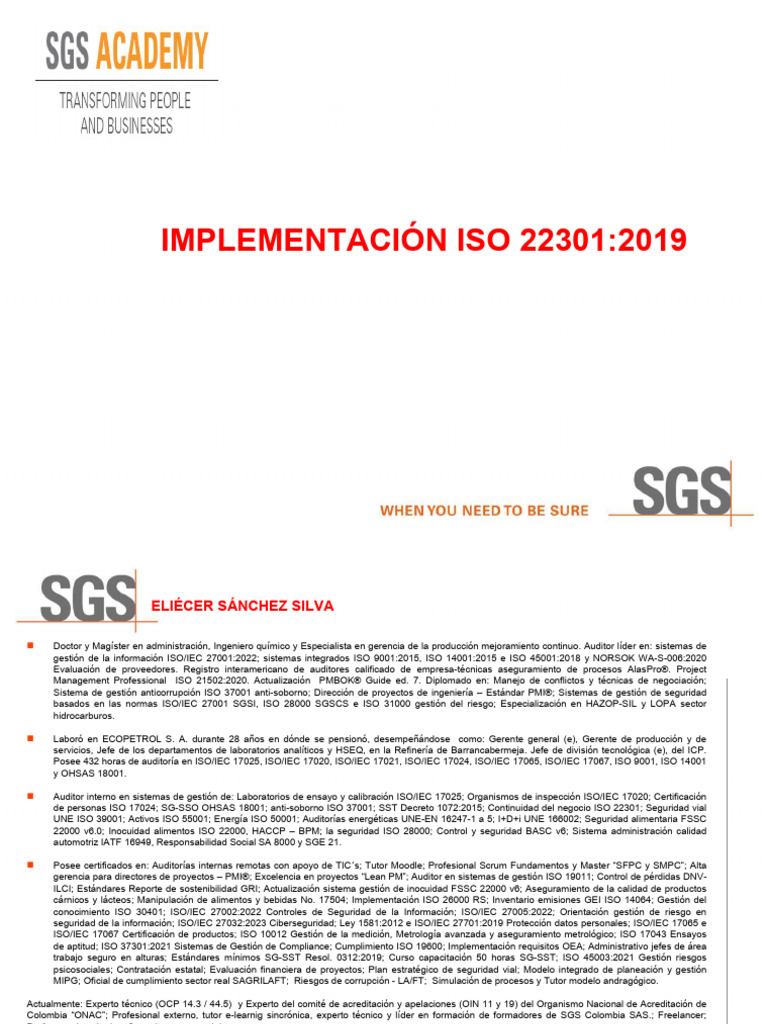 Implementación ISO 22301 - 2019 SGCN | PDF | Planificación | Análisis FODA