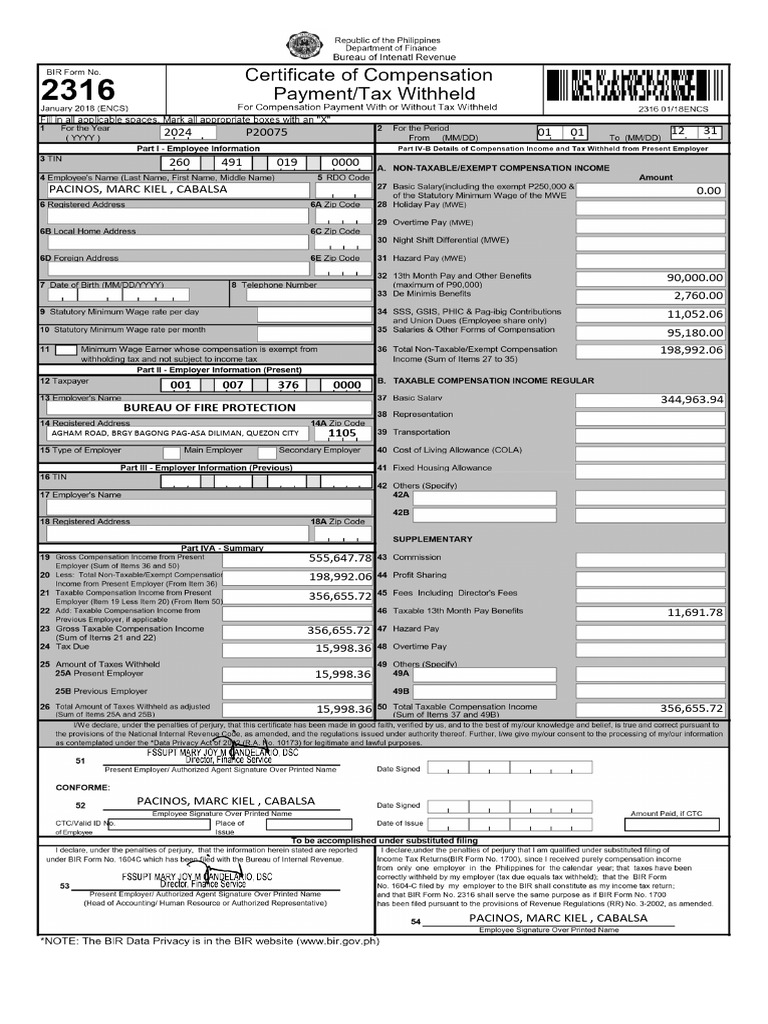 Pacinos, Marc Kiel Cabalsa 2024 2316 Form - 2024 | PDF