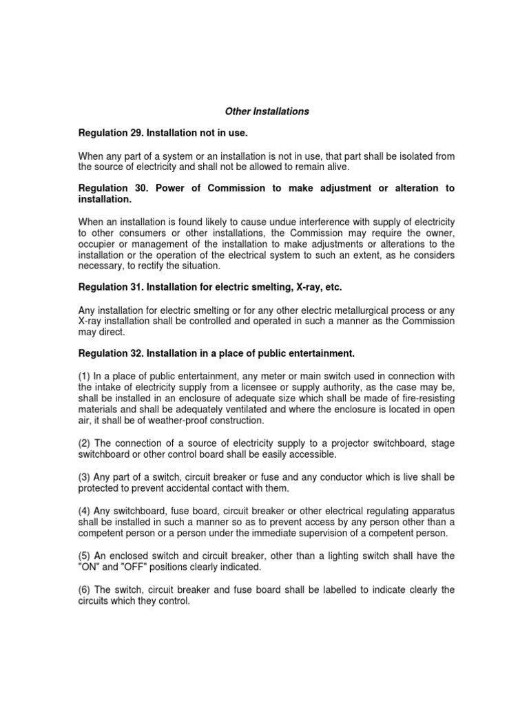 Electrical Installation Regulations Overview | PDF | Switch | Fuse ...
