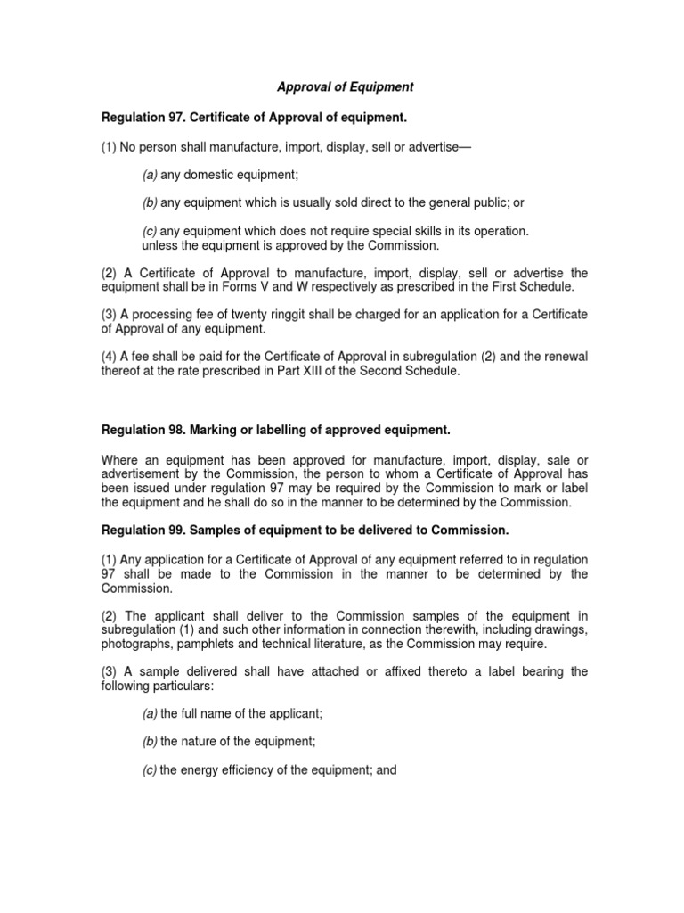 Equipment Approval Regulations Overview | PDF | Social Institutions ...