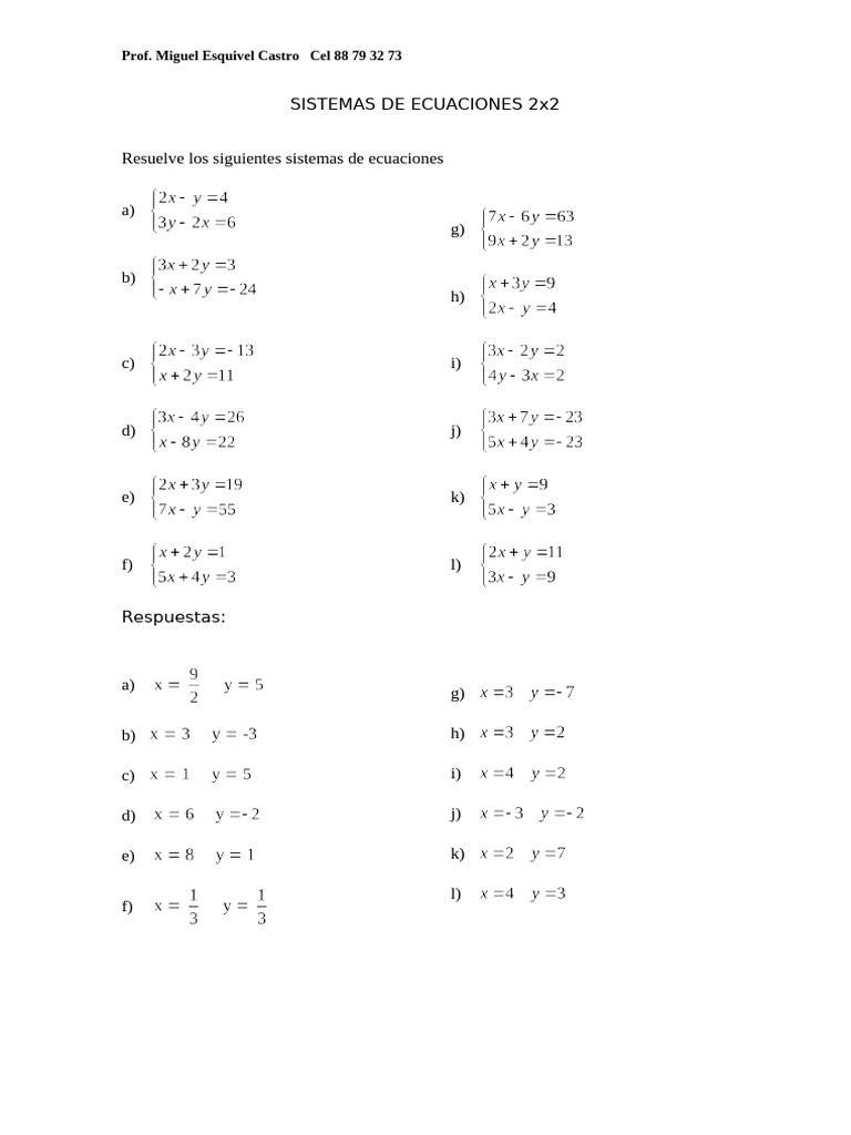 Sistemas de Ecuaciones 2x2 Resueltos | PDF