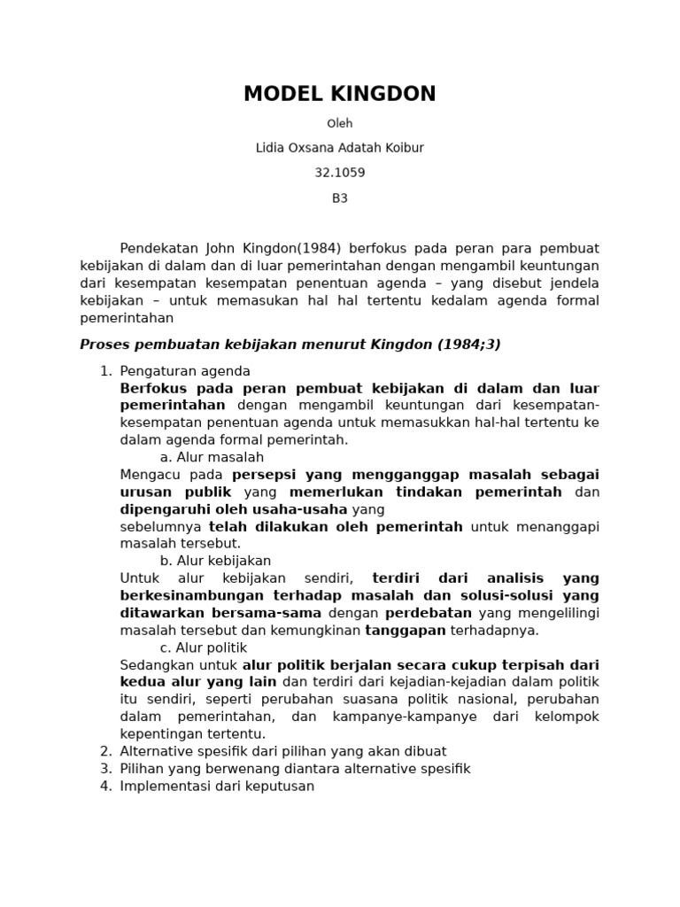 Model Kebijakan Kingdon 1984 | PDF