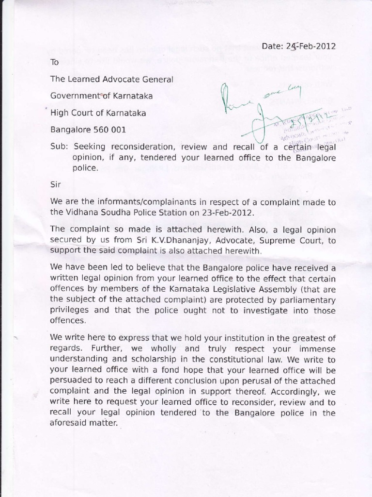 Letter To Advocate General