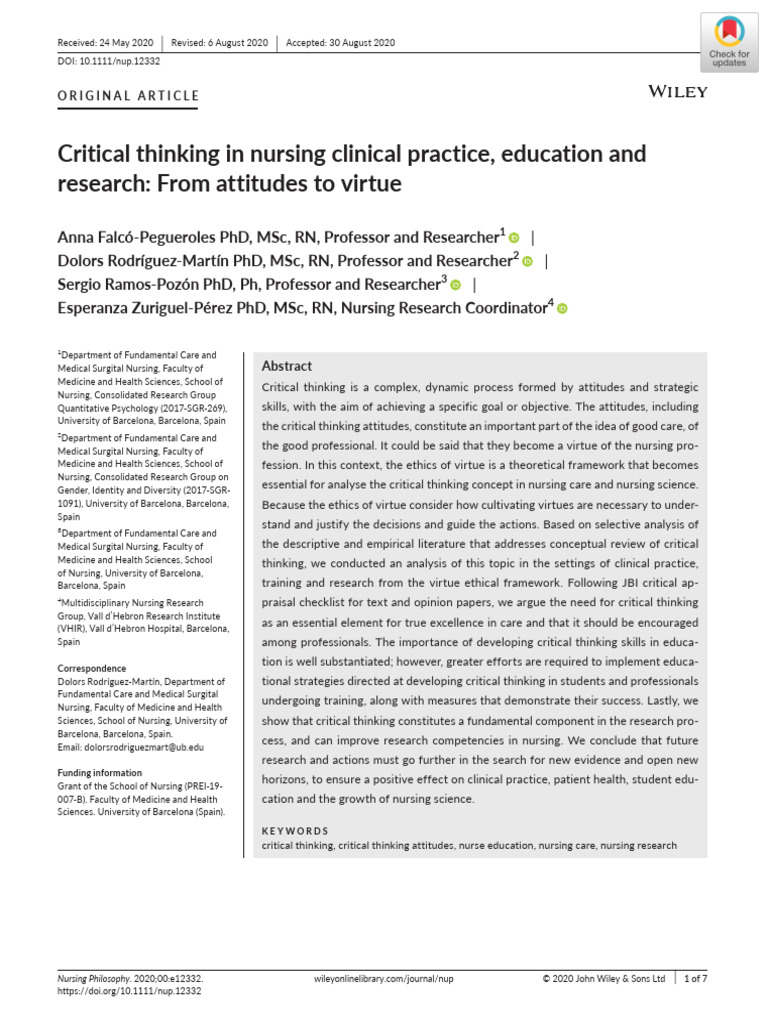 Critical Thinking in Nursing Practice | PDF | Critical Thinking | Thought