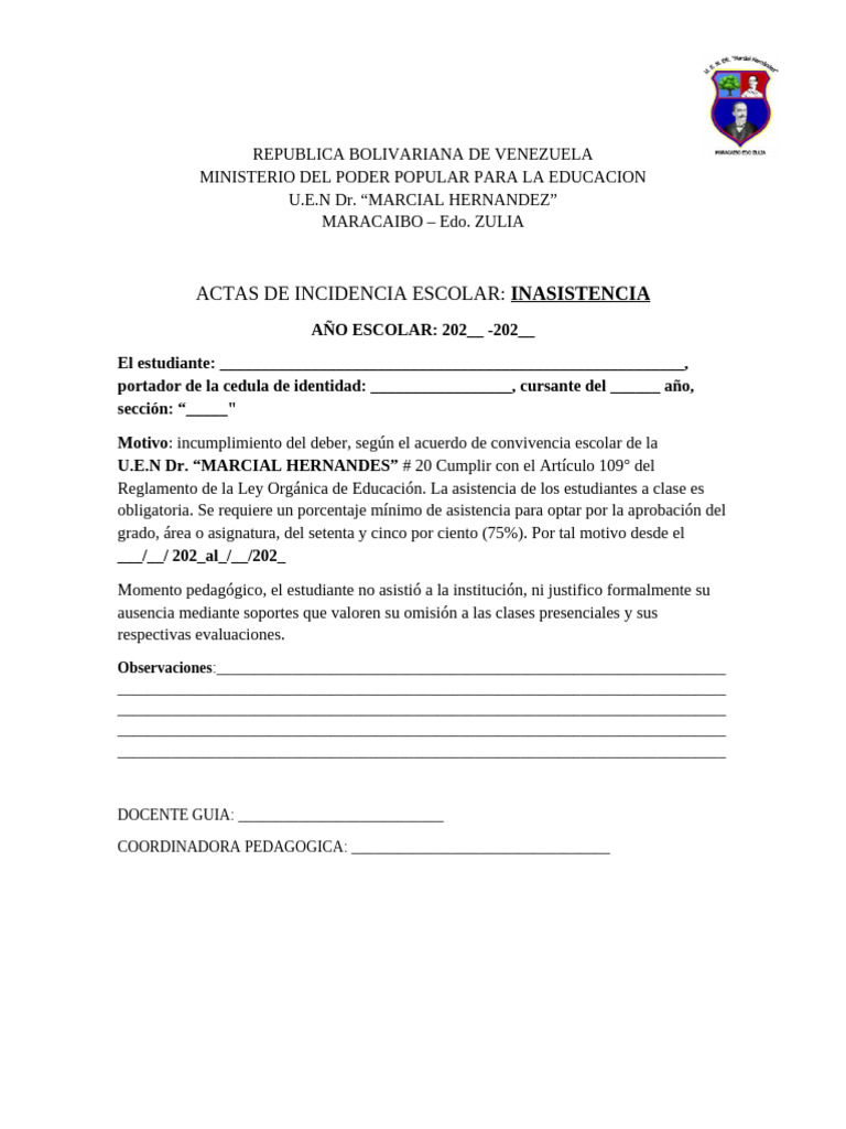 Acta de Inasistencia | PDF