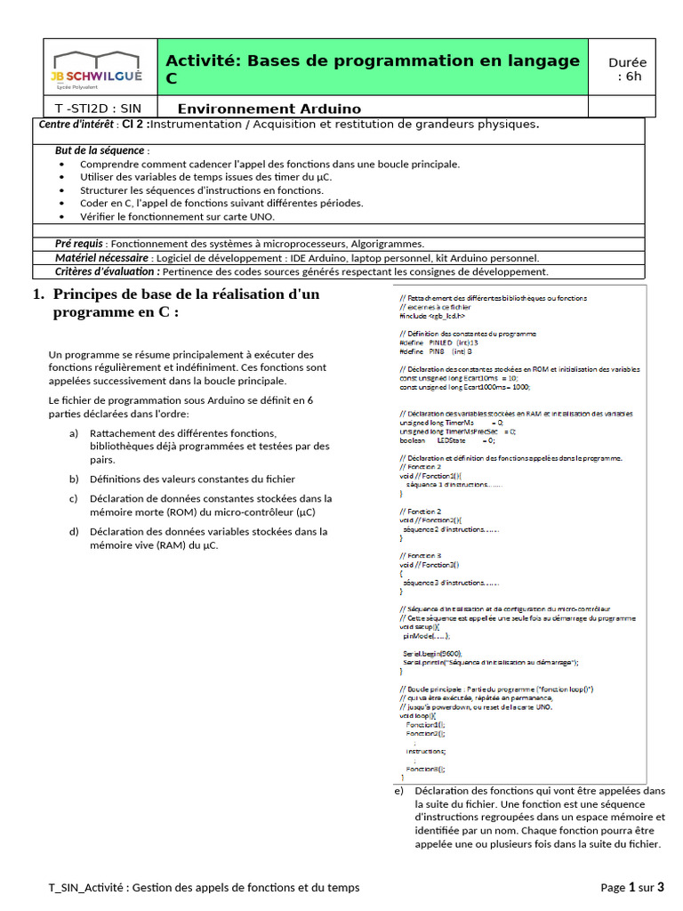 Programmation C avec Arduino : Gestion du Temps | PDF | Structure de ...