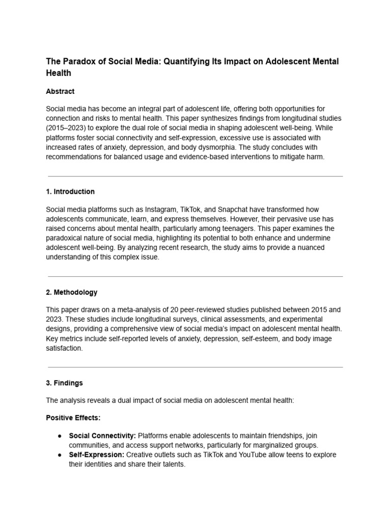 Social Media's Impact on Teen Mental Health | PDF | Social Media ...