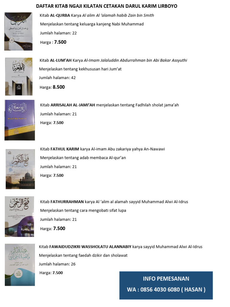 Daftar Kitab Ngaji Kilatan Lirboyo | PDF