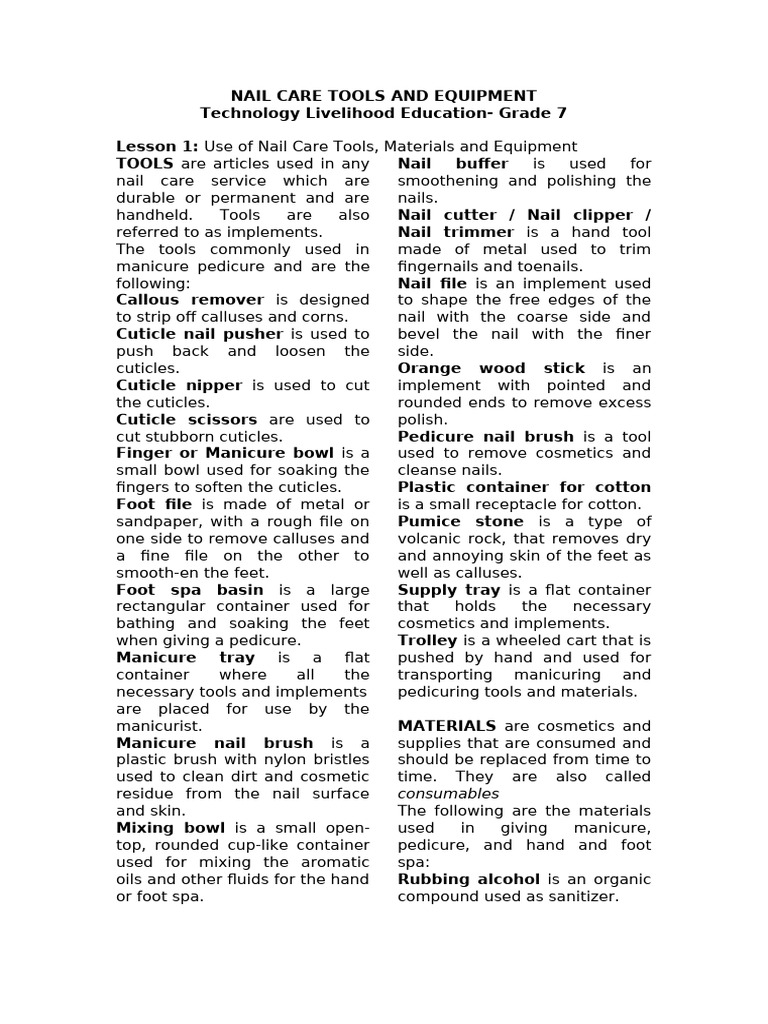 Essential Nail Care Tools & Equipment | PDF | Nail (Anatomy)