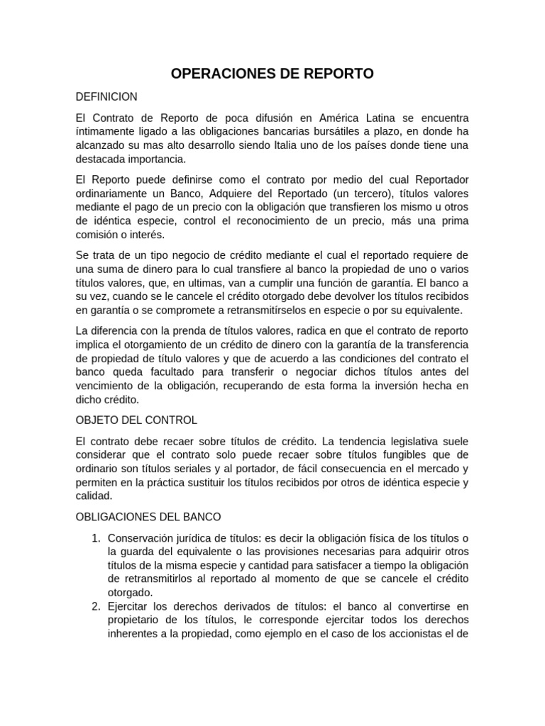 Contrato de Reporto en Guatemala | PDF | Bancos | Instrumento negociable