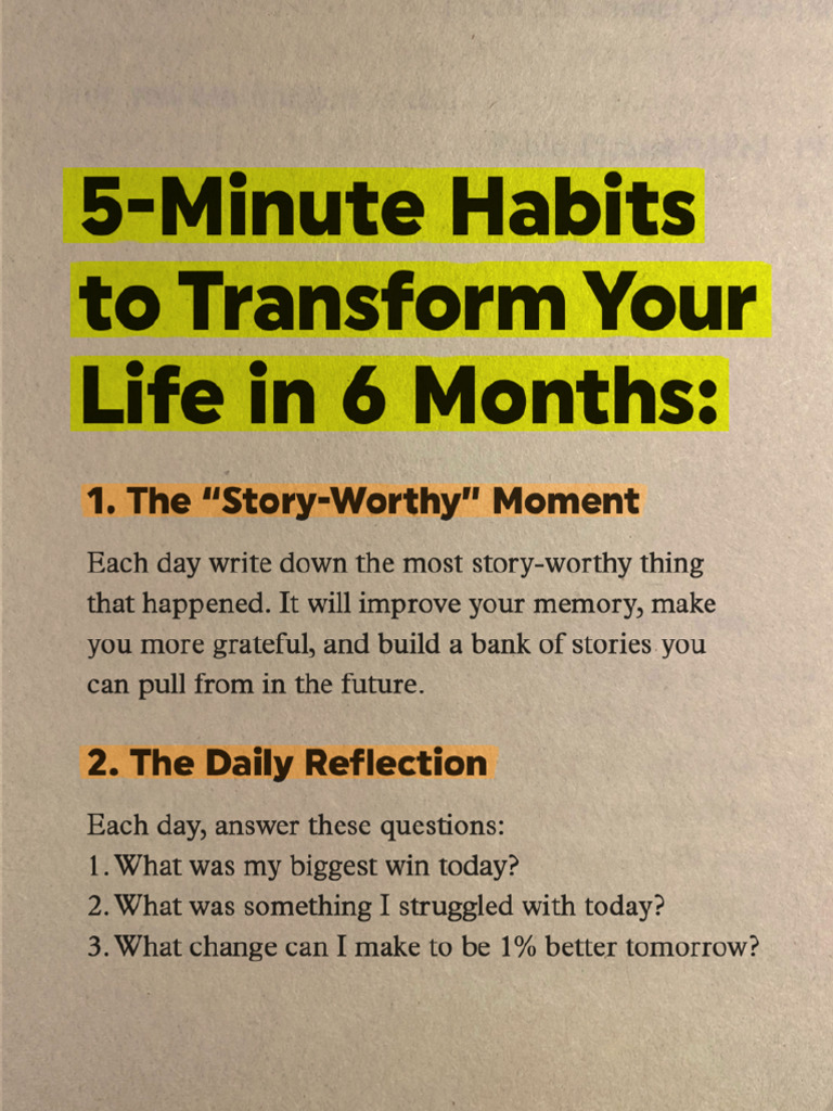 5-Minute Habits That Will Transform Your Life in 6 Months | PDF