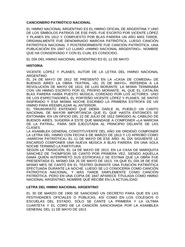 Cancionero Patriótico Argentino | PDF | Argentina