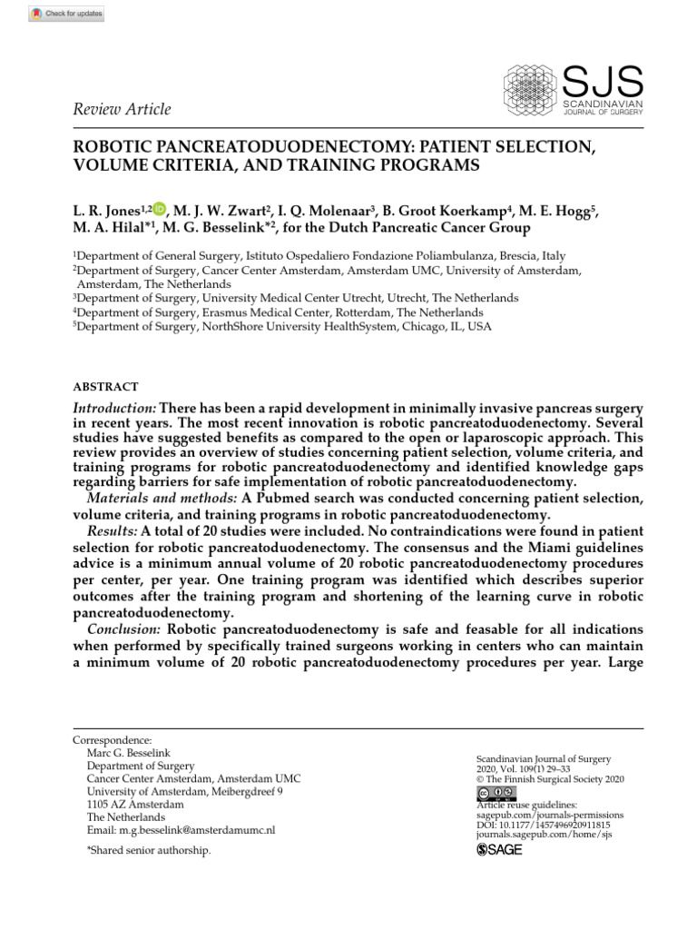 Jones Et Al 2020 Robotic Pancreatoduodenectomy Patient Selection Volume ...