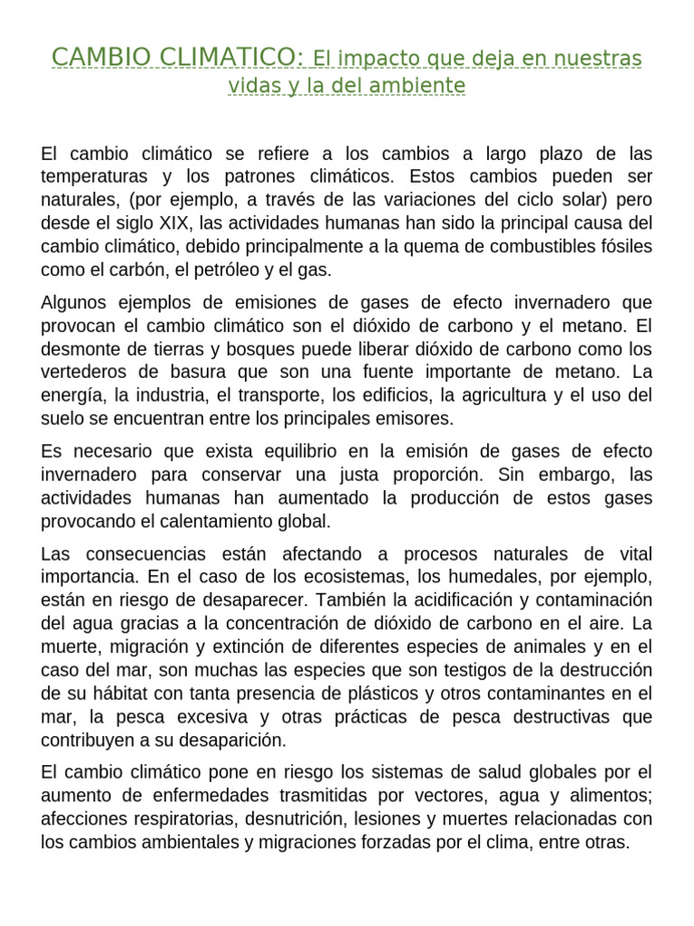 Impacto del Cambio Climático en Salud | PDF | Gases de efecto ...