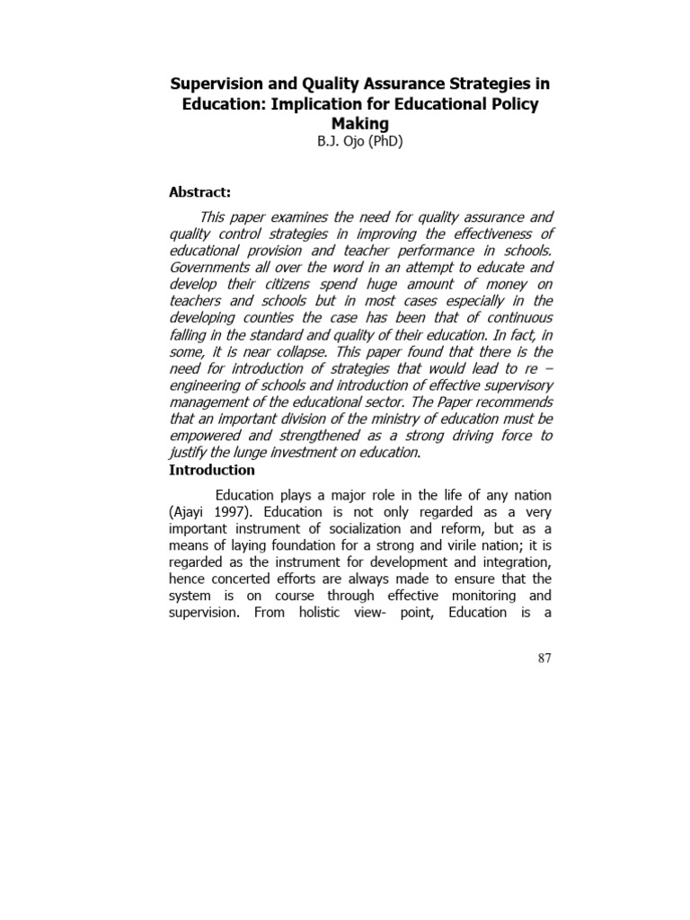 Quality Assurance in Education Strategies | PDF | Teachers | Quality ...