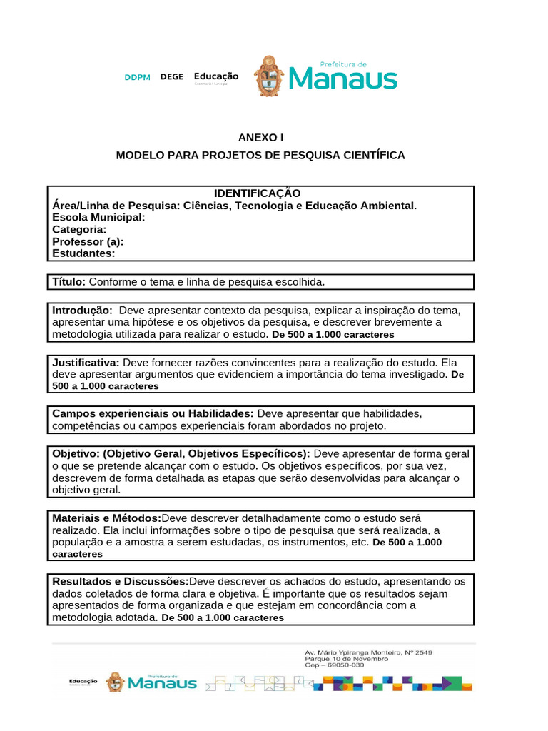 Modelo de Projeto de Pesquisa Científica | PDF