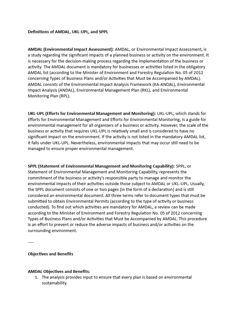 Definitions Of Amdal And Ukl Upl Pdf Environmental Impact
