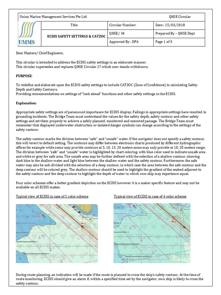 ECDIS Safety Settings & CATZOC Guidelines | PDF | Contour Line ...