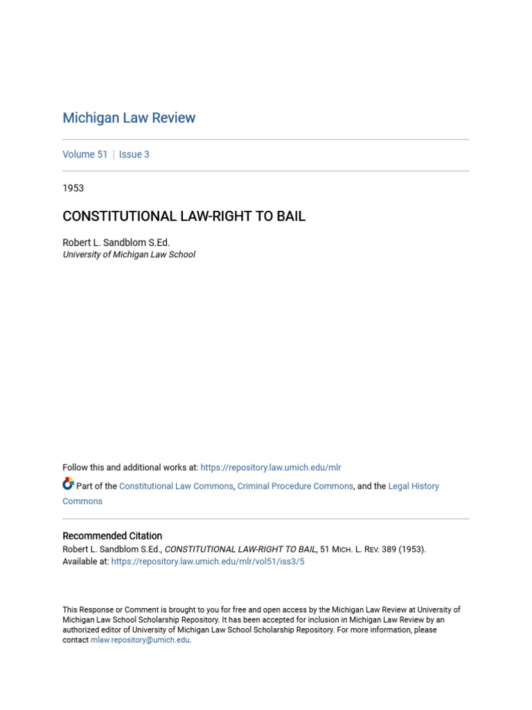 Constitutional Law-Right To Bail | PDF | Bail | Eighth Amendment To The ...