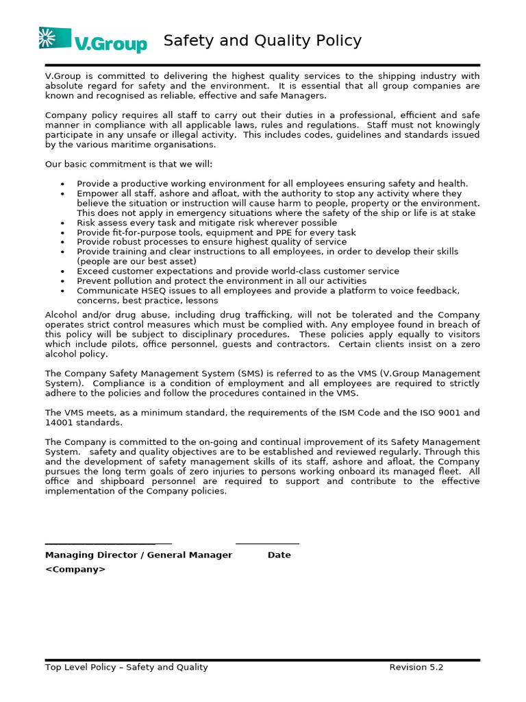Safety and Quality Policy May 2018 | PDF | Safety | Risk