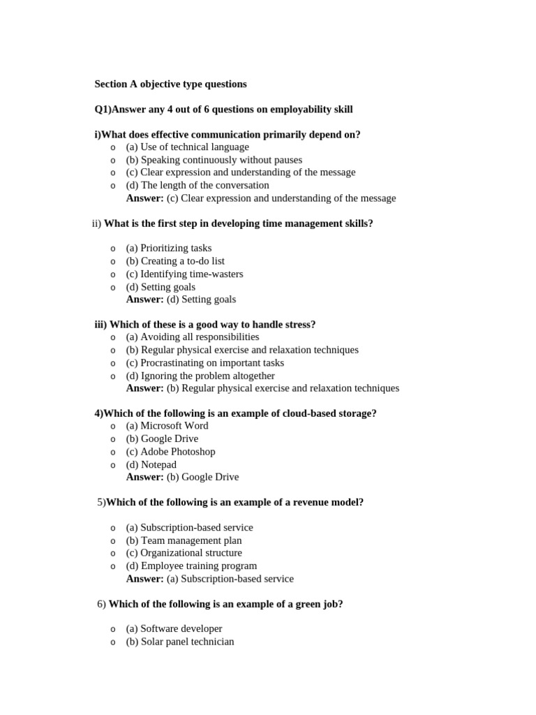 Section A objective type questions | PDF | Artificial Intelligence ...