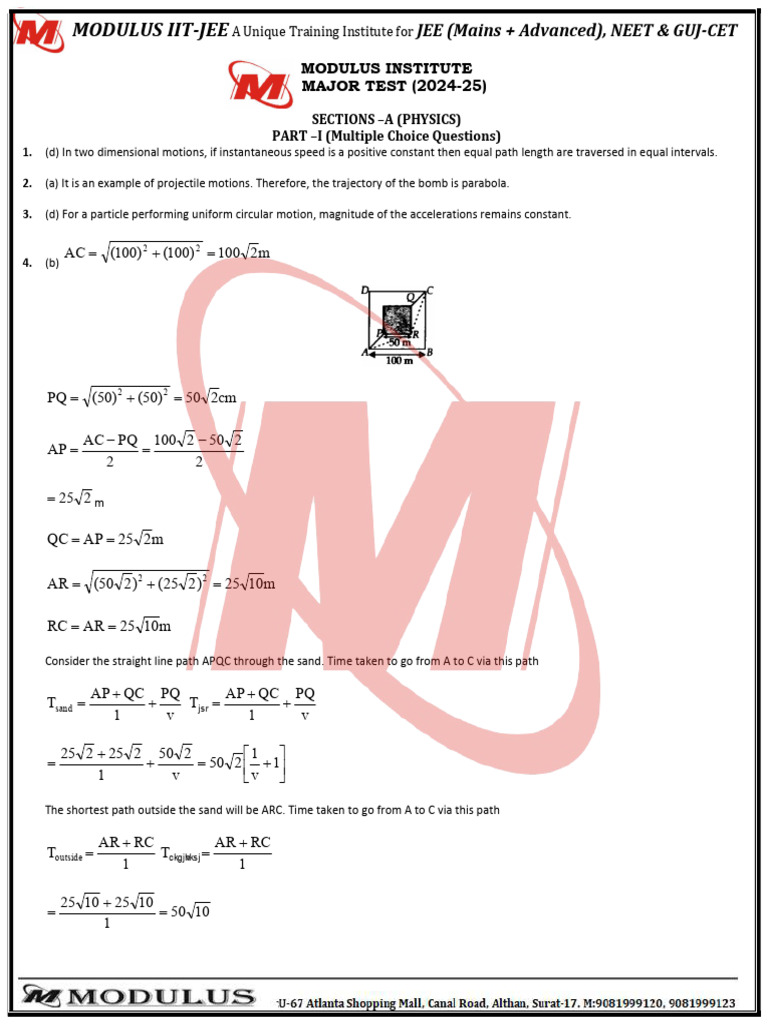 Modulus IIT-JEE Major Test 2024-25 Guide | PDF | Physical Quantities ...
