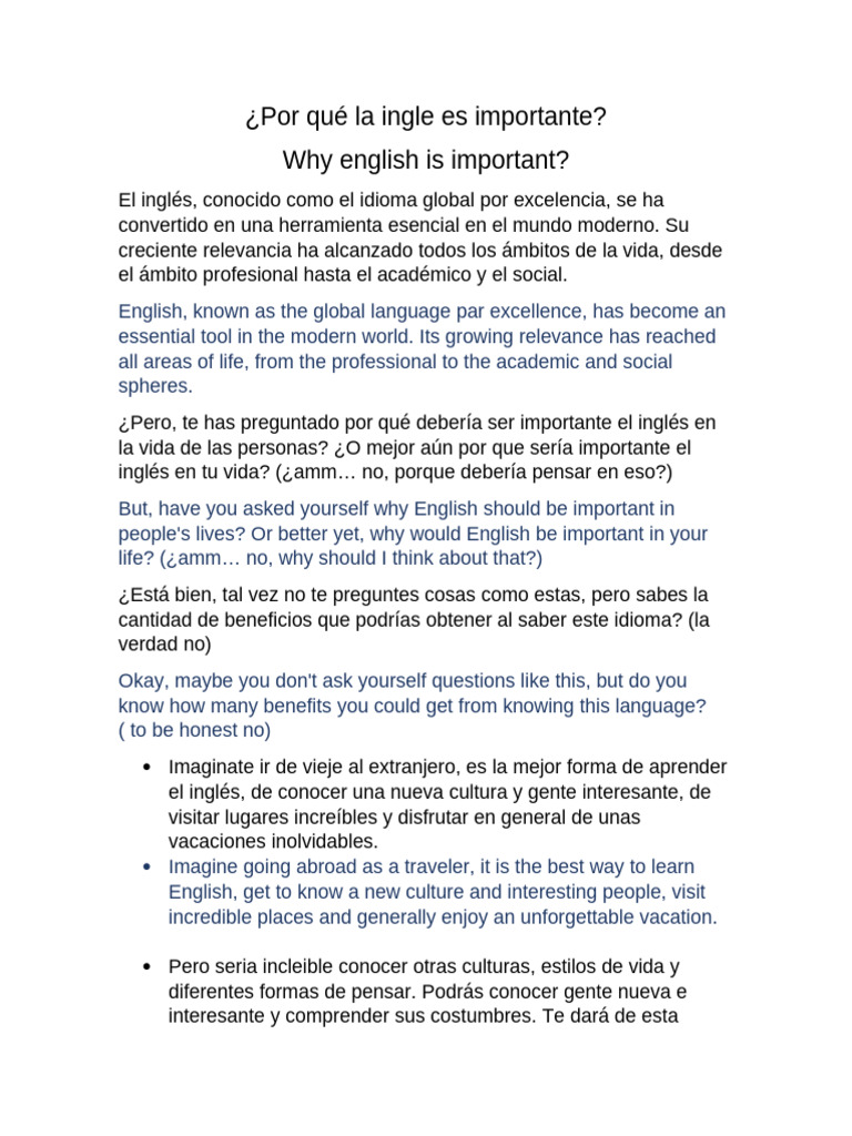 Por Qué El Ingles Es Importante | PDF | Idiomas del Reino Unido ...