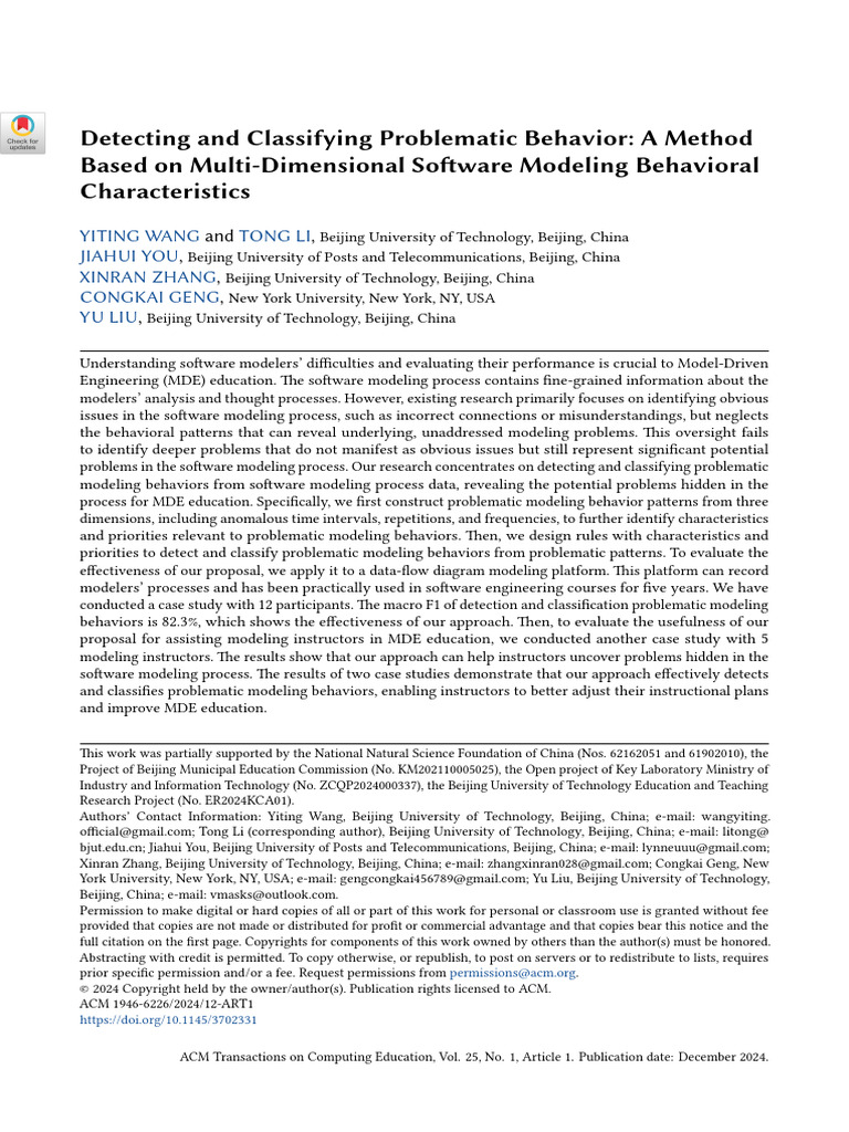Detecting and Classifying Problematic Behavior- A Method Based on Multi ...