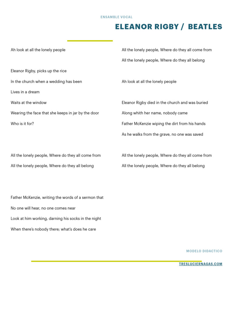 Eleanor Rigby: The Lonely People | PDF