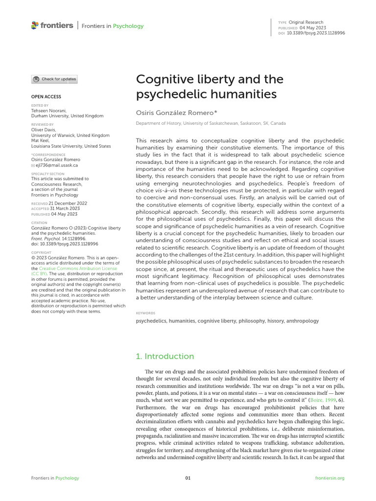 Cognitive Liberty Research | PDF | Psychedelic Drugs | Autonomy